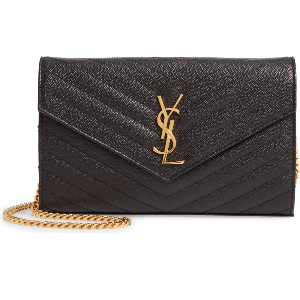 YSL Large Monogram Quilt Leather Wallet on Chain
